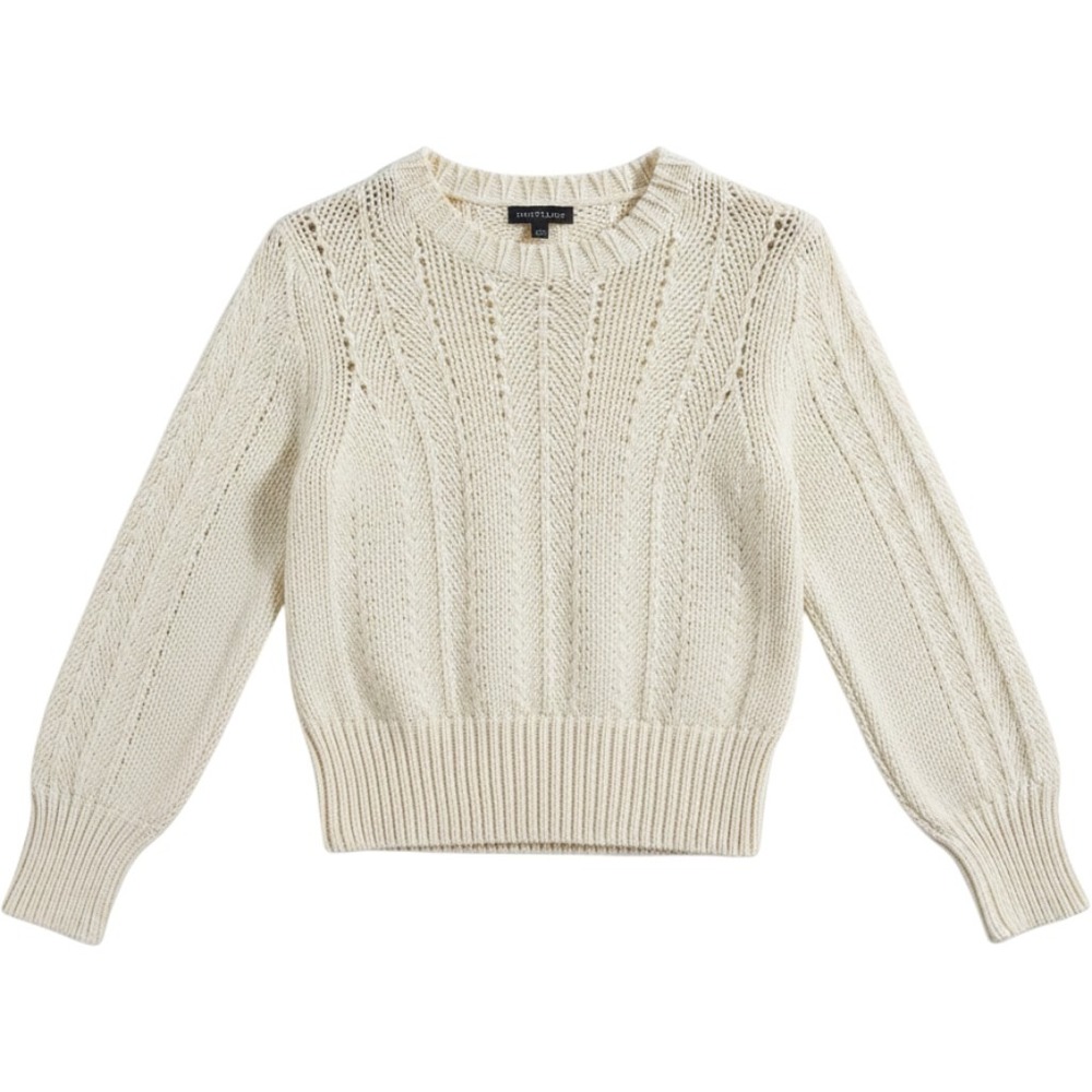 Vintage Ann Taylor Sweater Ivory M Cotton Blend Open Knit Pointelle Pullover